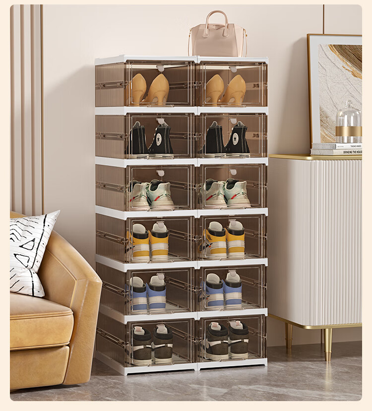 JD Original Shoe Cabinet, No Installation Required, Foldable Shoe Box for Entryway, Home All-In Cabinet, Dust-Proof Shoe Rack, 2 Columns 12 Compartments 15