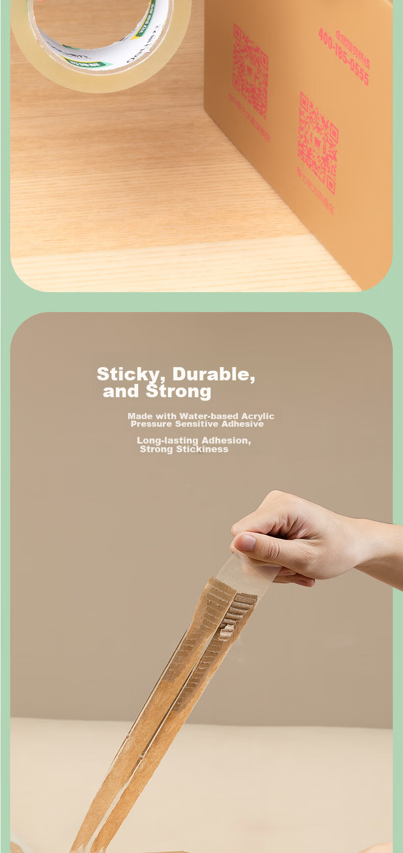 Deli Cellulose Film Packaging Tape, Green Environmentally Friendly, Biodegradable, Packaging Material, Easy to Tear, Packing Tape, 60mm*60y*50μm, 1 Roll, 30293 6