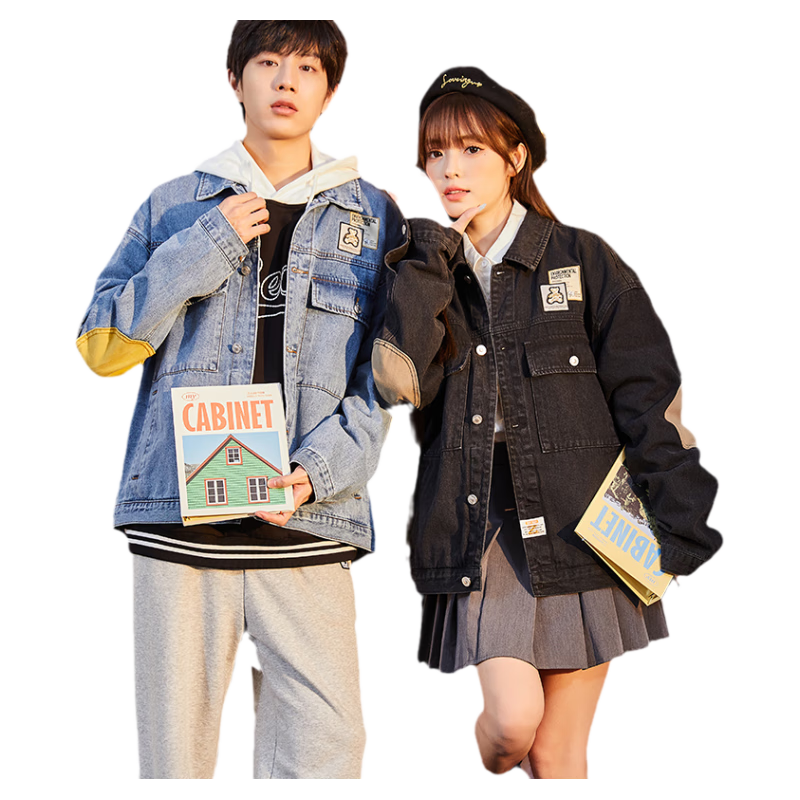 TonLion 2023 Couple's Denim Casual Lapel Jacket, Black (Unisex), XL