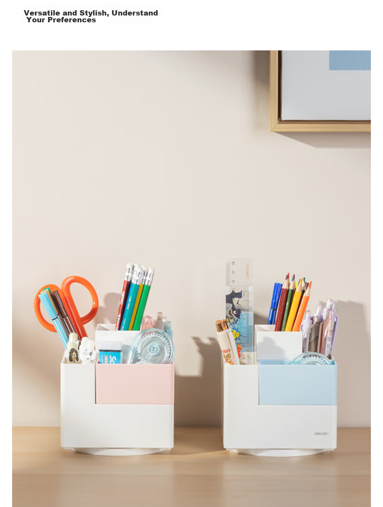 Deli Creative Rotating Pen Holder, Simple Multifunctional Pen Container for Children And Students, Office Desk Storage Box, Cosmetic Organizer, Blue PK200 13