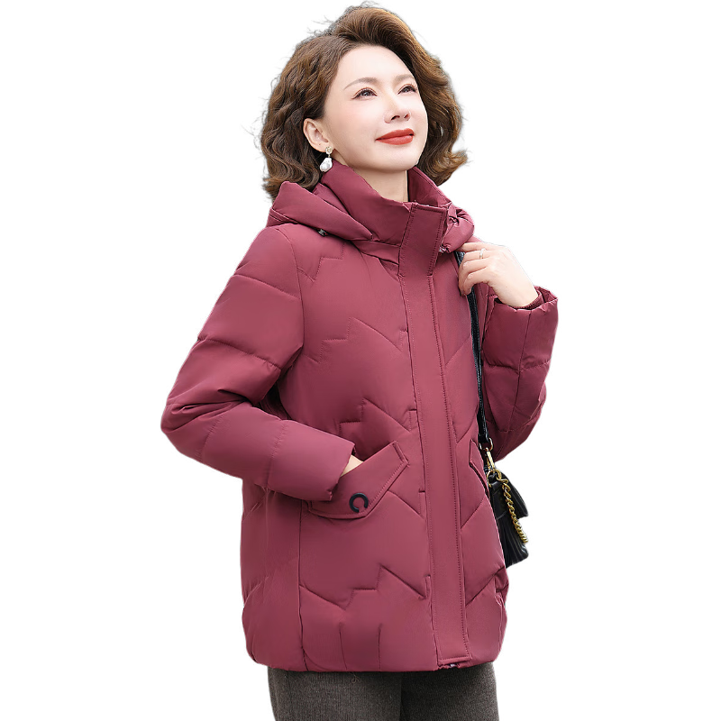 Hengyuanxiang Middle-aged Mom Winter Mid-length Down Cotton Jacket Thickened Fleece-lined Coat for Middle-aged and Elderly Women