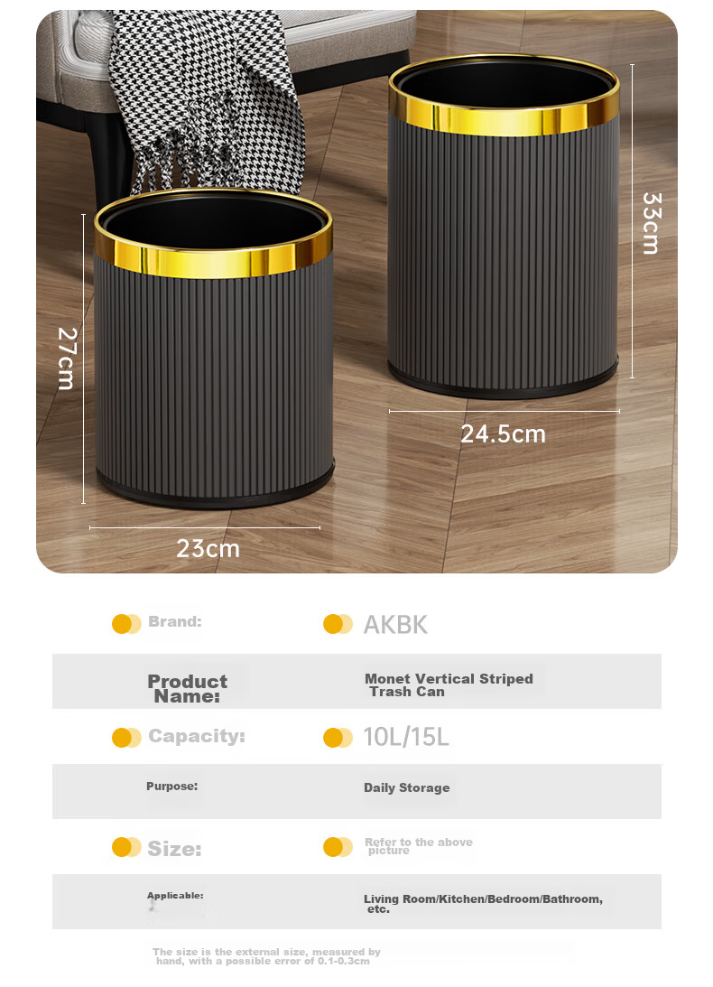 AKBK Italian Trash Can 12L Large Capacity Round Base Trash Can for Living Room, Bedroom, Kitchen, Luxury Hotel 2026 New Model 9