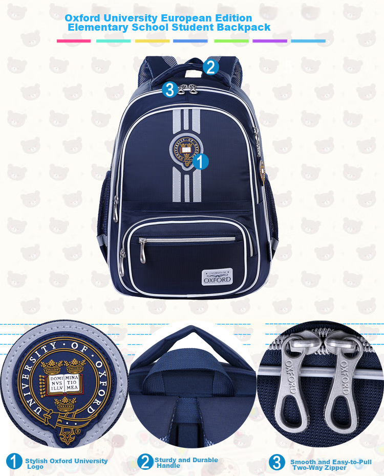 UNIVERSITY OF OXFORD Children's Backpack for Girls, Elementary School Backpack for Grades 3-6, Double Shoulder Bag with Reduced Weight, British Style, X450B Peach Pink 7