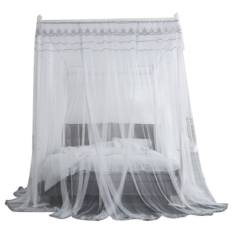 Demichel Palace Mosquito Net, 1.8x2 Meters for Home Use, Bedroom Three-Door Floor-Standing Large Square Top Thickened Frame, Ivory White