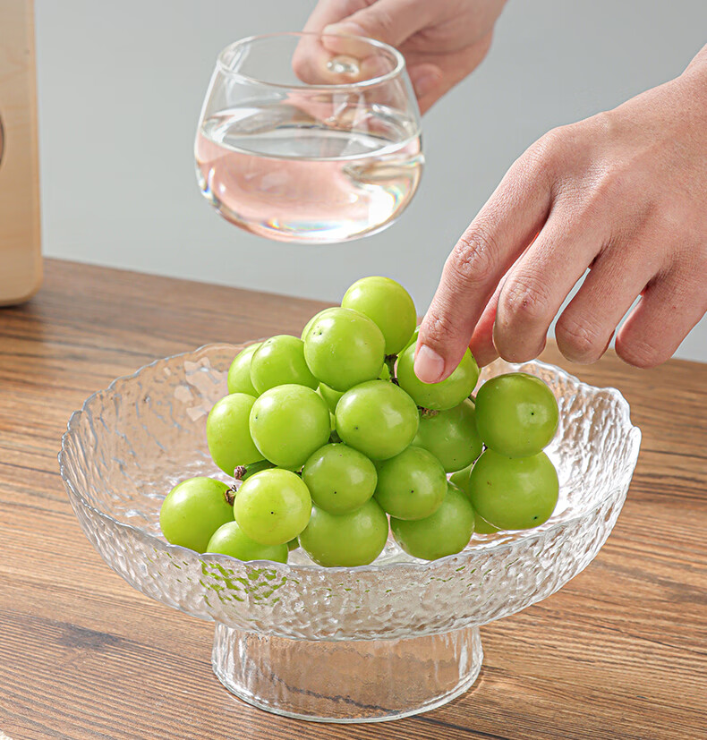 BJ Glass Fruit Plate, Tray, Light Luxury Living Room Snack Plate, Dried Fruit Plate, Tea And Dessert Plate, Candy Dish, High-Foot Hammered Patter 11