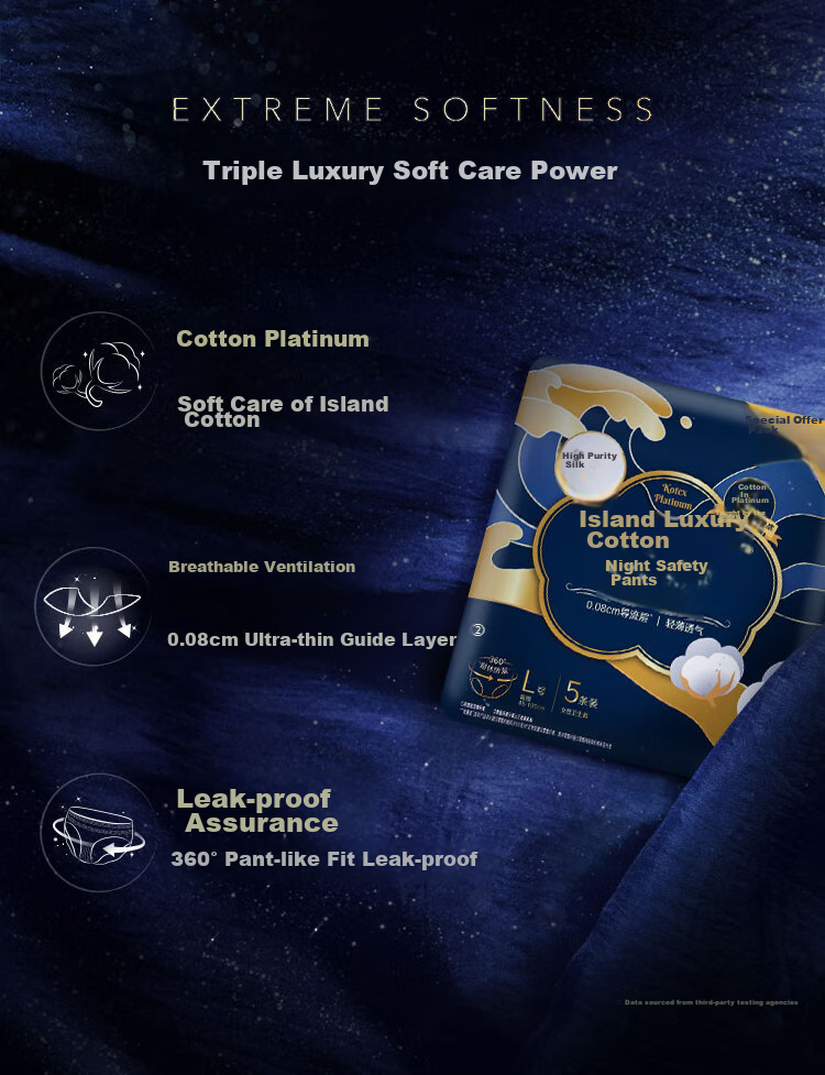 Kotex Island Luxury Pure Cotton Night Comfort Pants, Size L, 5 Pairs, Panty-Style Sanitary Napkins, Menstrual Sleep Pants, Self-Operated, Summer Ultra-Thin And Breathable 2
