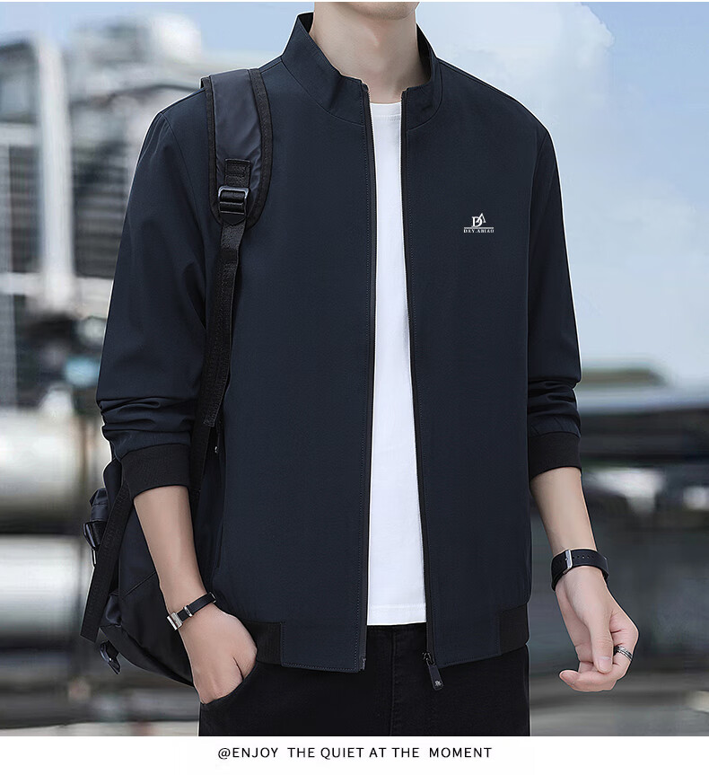 ROMON Jacket for Men, Autumn Outerwear, Stand-Up Collar Executive Jacket, Casual Versatile Loose-Fitting Menswear JK0302 Black L 19