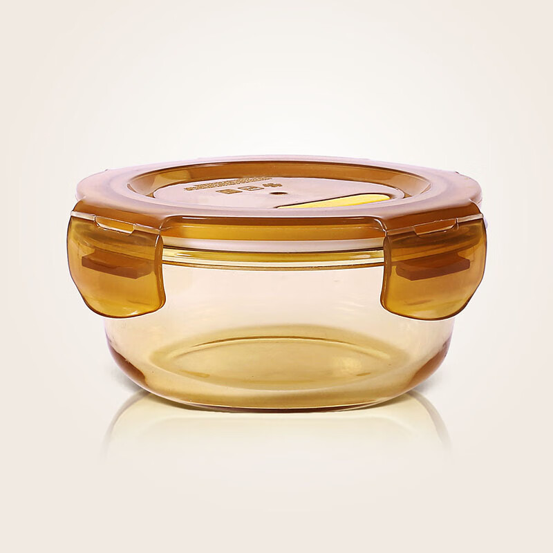 Demasi Heat-Resistant Glass Food Storage Container, Microwave-Safe Lunch Box for Office Workers, Amber Round 400ml