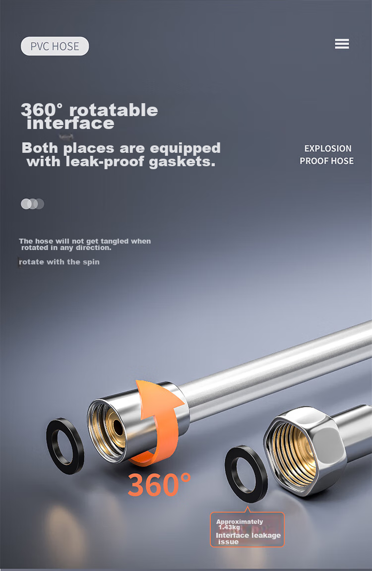 MEJUE Shower Head Hose, Cold And Hot Water Inlet Hose, Anti-Tangling Silver Shower Head Pipe Z-05306 6