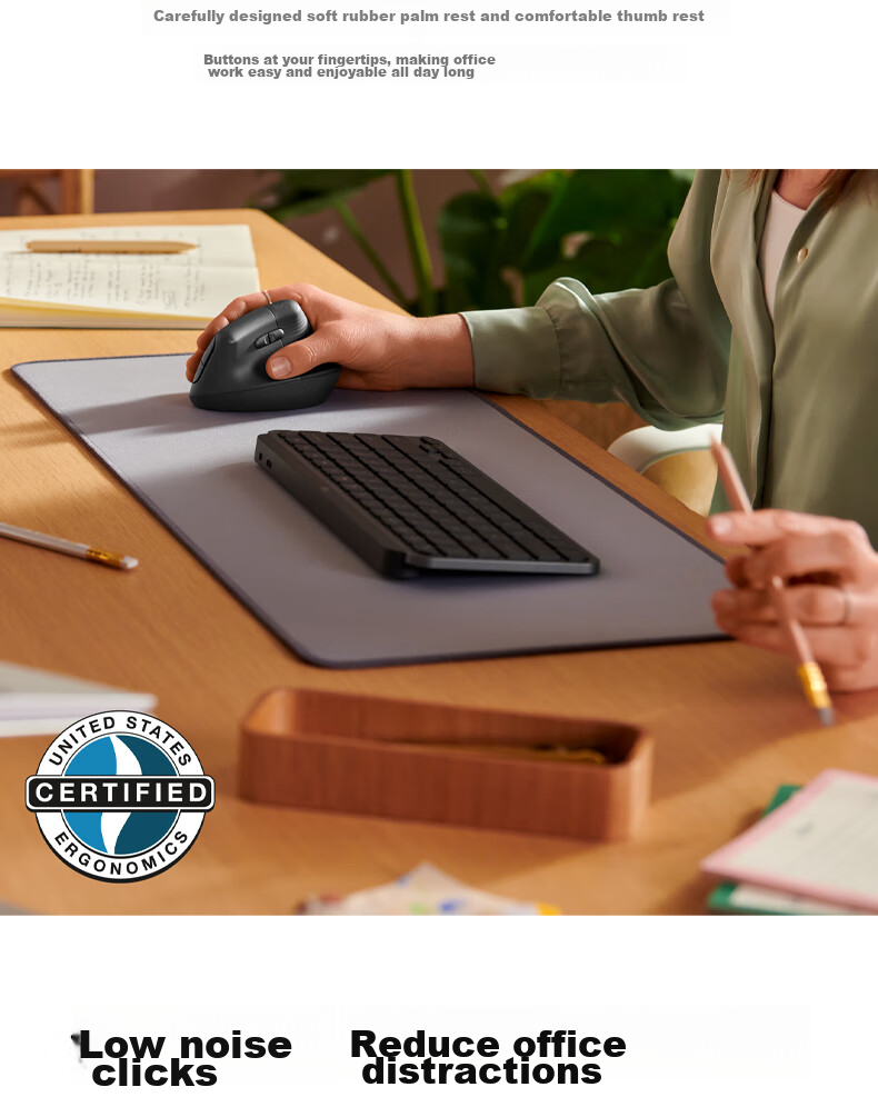 Logitech Lift Enterprise-Grade Wireless Ergonomic Vertical Mouse, Wireless Bluetooth Quiet Office Mouse with Bolt Receiver, Commercial Version Graphite Black 7