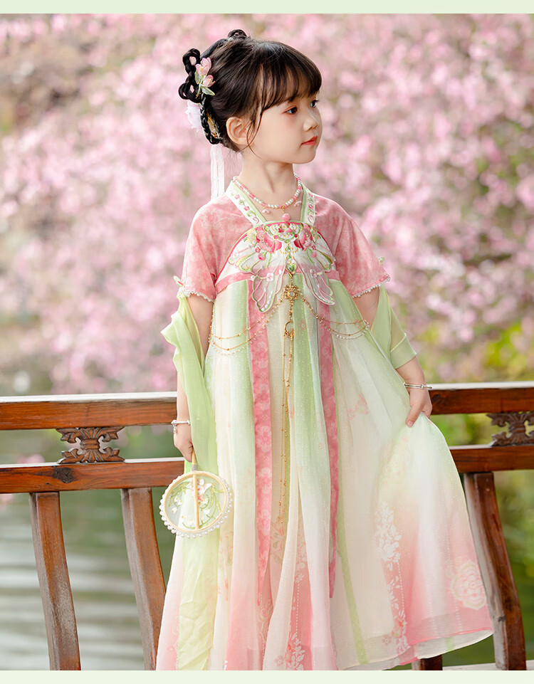 Menghu Huaiweiyang Hanfu Girls' Dress New Style Chinese-Style Children's Ancient Costume Princess Dress Fairy-Like One-Piece Dress Pink 110 21