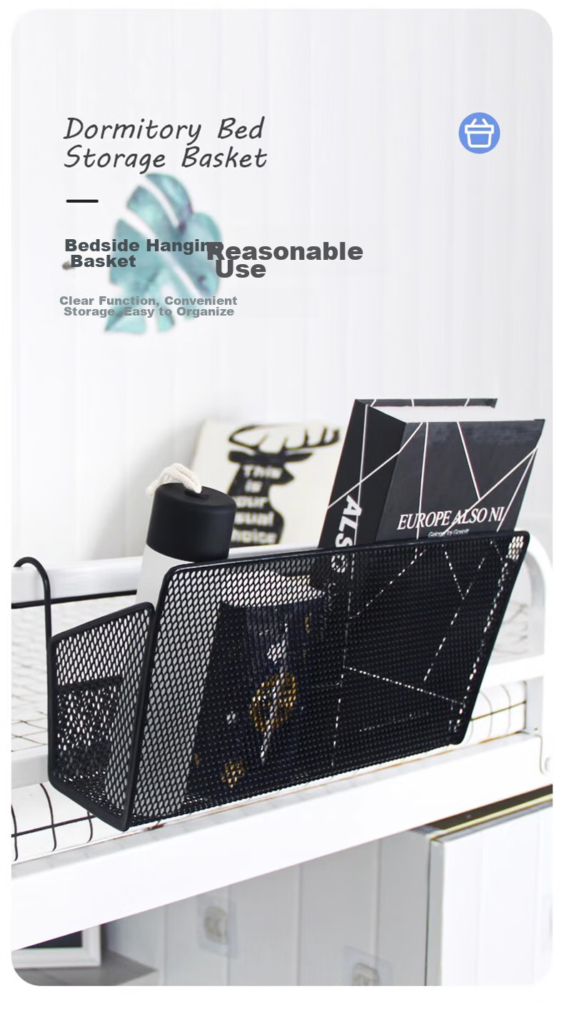 Jinghuisichuang Dormitory Bedside Storage Rack, College Student Dorm Organization Essential, Upper Bunk Hanging Basket, Black, Dorm Room Must-Have 3