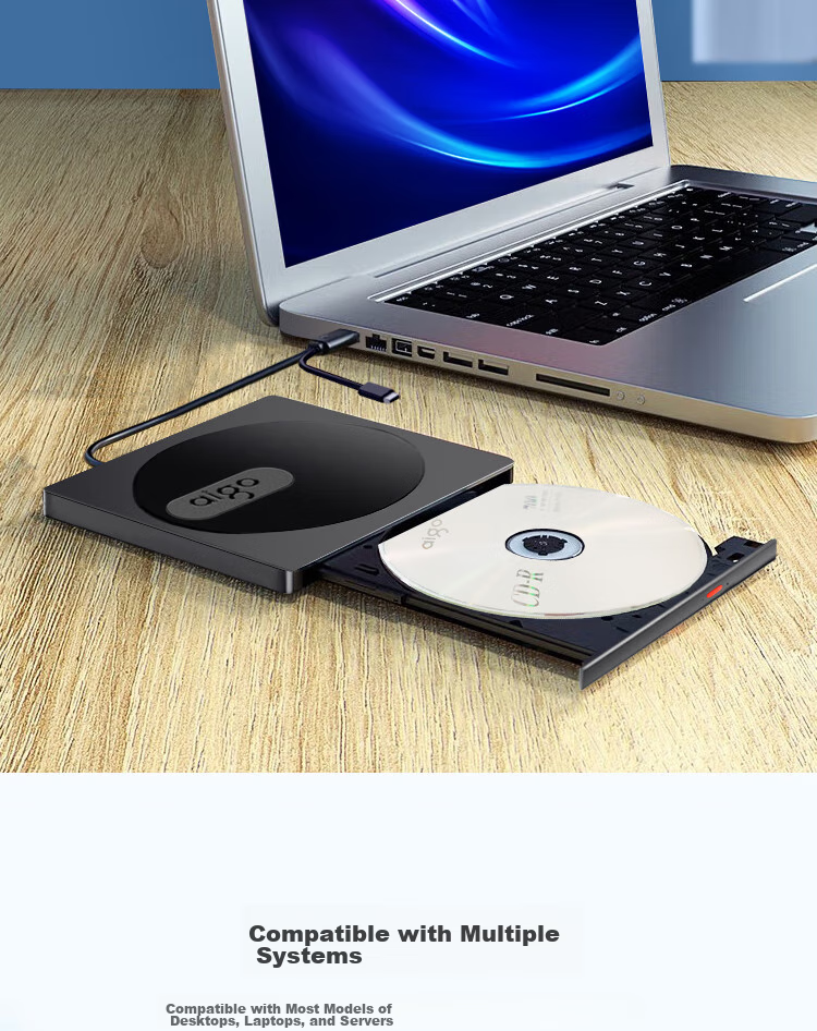 Aigo 8x Speed External USB Optical Drive, DVD External Burner, Portable Optical Drive, External Optical Drive, Laptop Portable External Read And Write All-In Black G200 7
