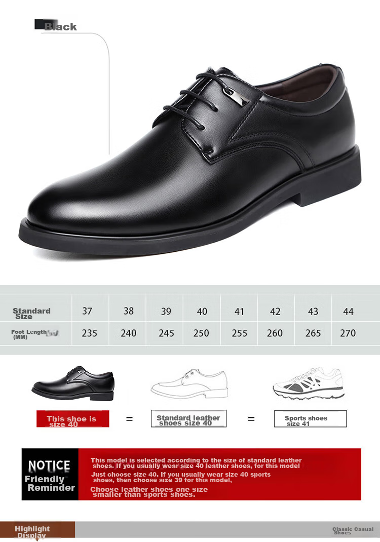 BEIOUTU Leather Shoes for Men, Formal Shoes, Fashionable Office Lace-Up Versatile Business Casual Shoes, Low-Top Men's Shoes, 8021 Black, Size 43 6