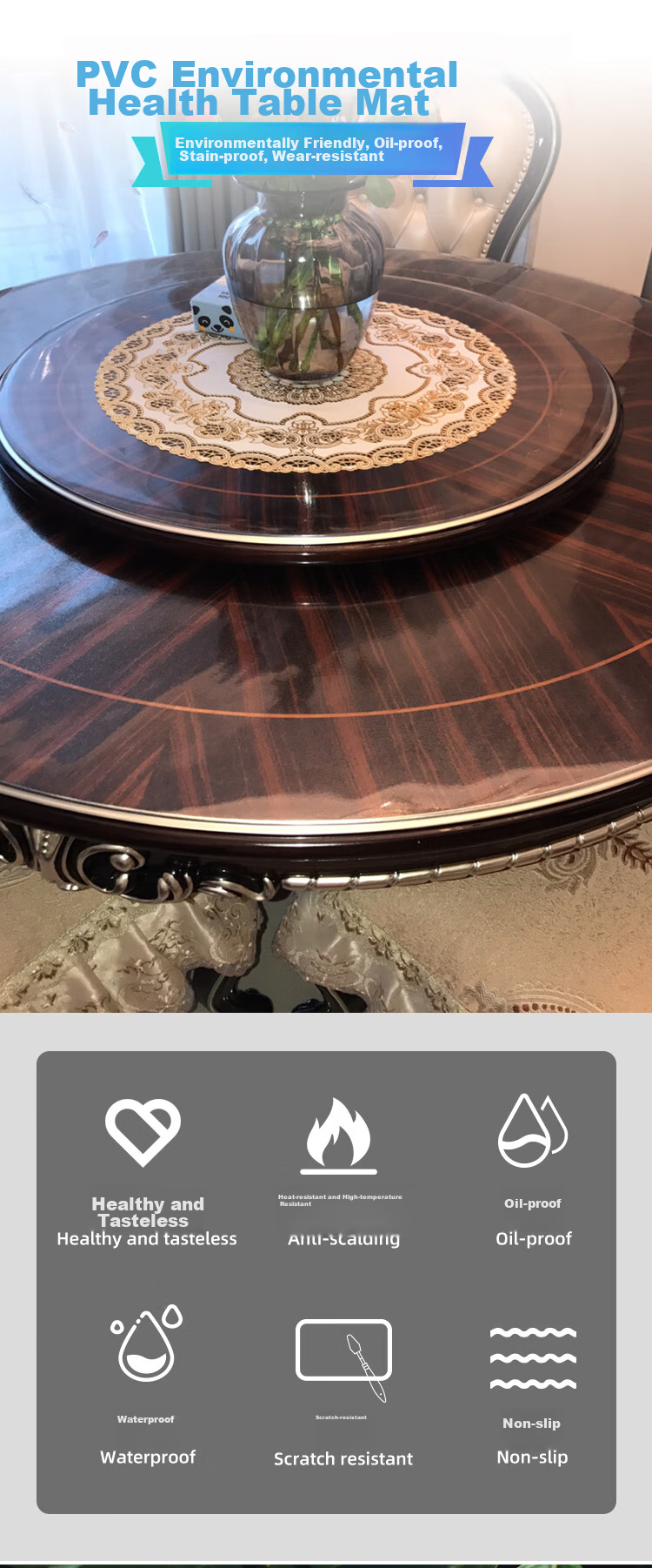 HOUSEWARE Soft Glass Table Mat, Round Waterproof And Oil-Proof Tablecloth, PVC Crystal Plate, 2mm Thick, Diameter 120cm, Frosted 1