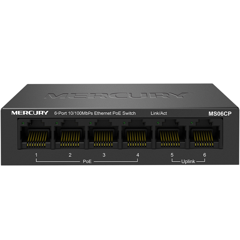 MERCURY 6-Port 100Mbps Dual-Port POE Switch MS06CP, Security Monitoring Suitable for Home Network Splitter And Distributor MS06CP