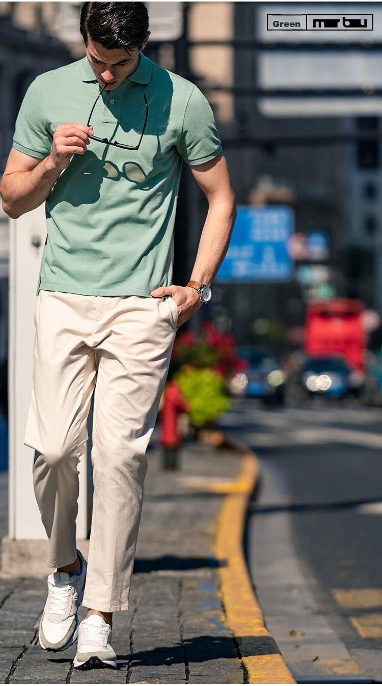 Mr. Bu Tong Dawei Celebrity-Inspired American Casual Polo Shirt for Men, Spring And Summer Pure Cotton Short Sleeve, Sky Blue, L/175 17