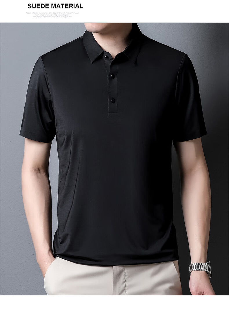 ROMON Short-Sleeve Polo Shirt for Men, Ice Silk High-Elastic Cool Feeling, Middle-Aged And Young Summer Business Solid Color Top A28 10