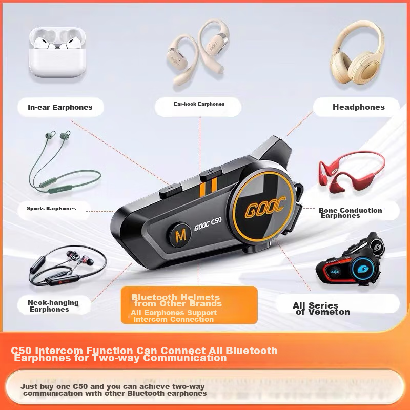 Hengjiang C50Pro Heavy Bass Motorcycle Helmet Bluetooth Headset, Waterproof Noise Reduction, Riding MESH Multi-Person Intercom Dedicated 4