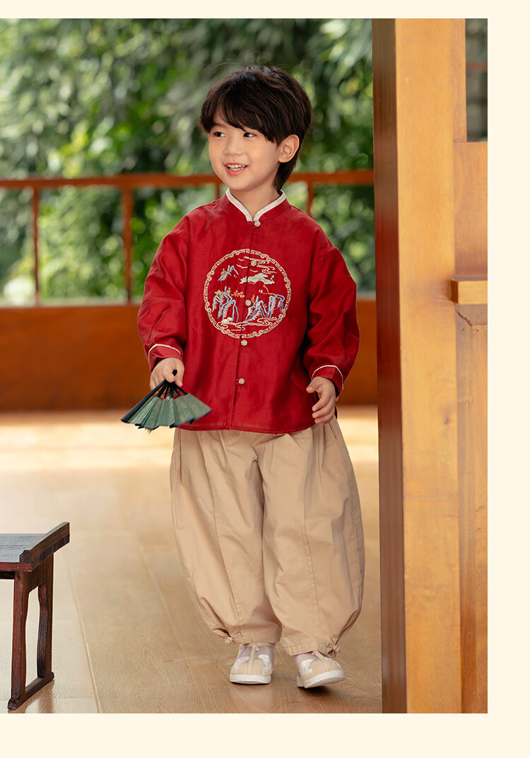 Menghu Qianshan Hanfu Boys' Spring And Autumn New Style Children's Tang Suit Chinese-Style Boys' Performance Costume Blue Top Size 90 7