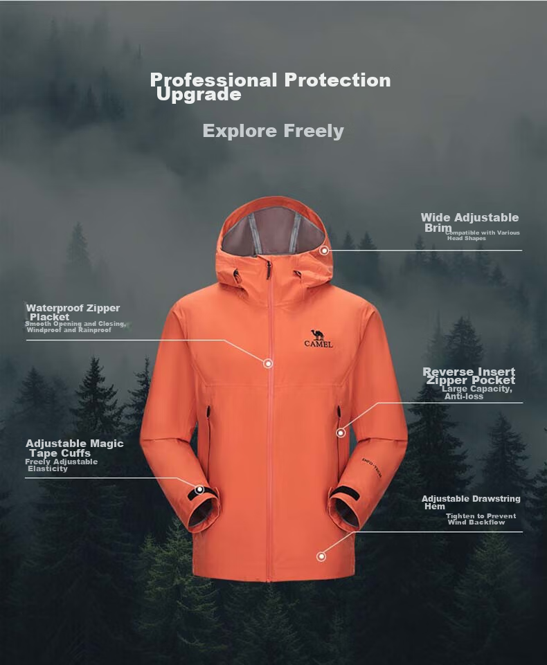CAMEL Single-Layer Hard Shell Waterproof Jacket for Men And Women, A14BAEO189, Daishan Blue, XXXL 4