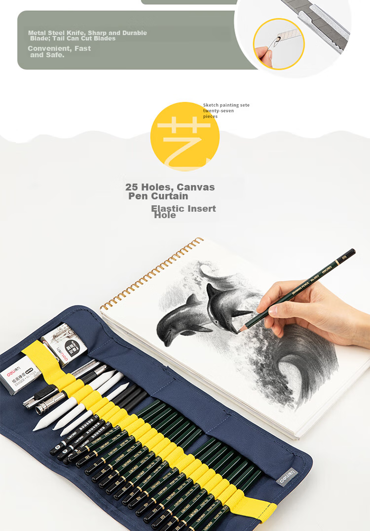 Deli Medium-Grain 12-Pack Boxed 58121 Art Sketching Charcoal Pencils, Graphite Pencils for Drawing, Professional Art Pencils, Hard Core Graduation Gift for Boys And Girls 12