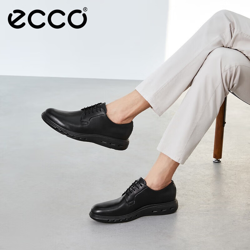 ECCO Derby Shoes, Cowhide Heightening Casual Formal Leather Shoes, Hybrid Waterproof Series 524704, Black, Size 39, HL