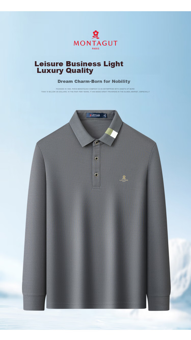 MONTAGUT [Stylish And Structured with Contrasting Collar] Autumn Simple Casual Long-Sleeve Men's Polo Shirt JG Dark Gray M 3