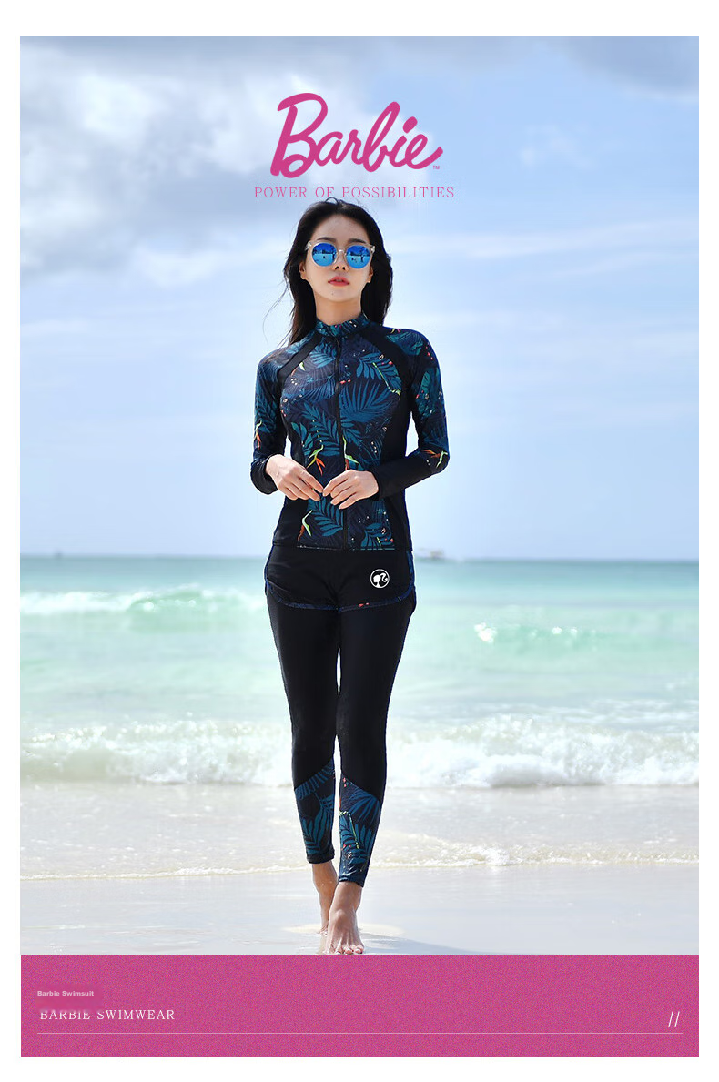 Barbie Couple's Wetsuits, Women's Two-Piece Long-Sleeve Sun Protection Jellyfish Suit, Snorkeling Suit, Surfing Suit Set, Slimming Swimwear 1