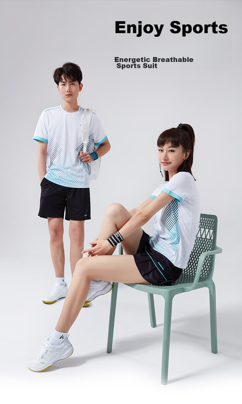 KAWASAKI Badminton Outfit Set Summer Style Sports Quick-Dry Short-Sleeve T-Shirt Training Team Uniform A1806 Men's White And Black XL 1