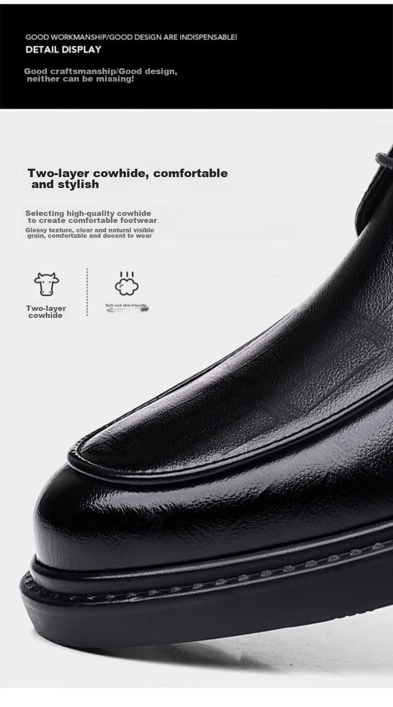 CALIFBULL Men's Leather Shoes, Autumn And Winter Thick-Soled Heightening Loafers, Slip-On Lazy Business Casual Shoes for Weddings, Black, Size 41 51