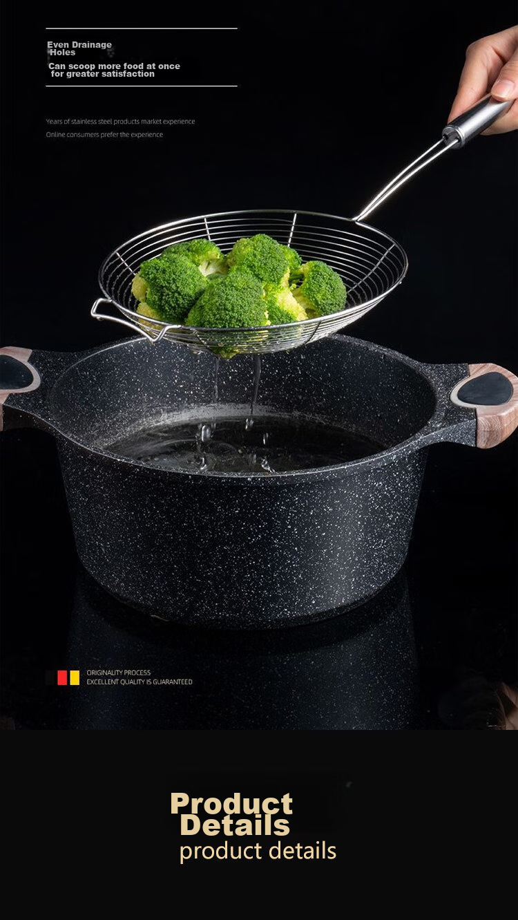 Dipuer 304 Stainless Steel Strainer Skimmer, Large Slotted Spoon with Long Handle, Oil Frying Skimmer, Filter Ladle, Large Size with Hook, Noodle Scoop 7