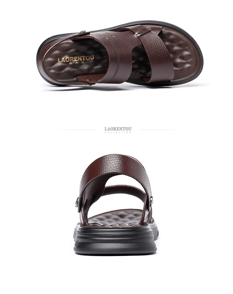 LAORENTOU Men's Beach Sandals, Summer Breathable Metal Buckle Lychee Pattern Shoes Slippers Dual-Use Versatile Casual Sandals Men's Footwear LT13107 Black Size 42 10