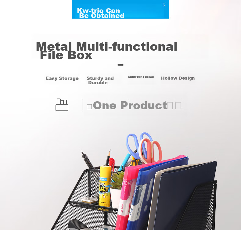 KW-Trio [No Installation Required] Desktop Metal Storage Organizer File Holder Document Basket File Rack File Stand / Stationery Organizer File Holder 1
