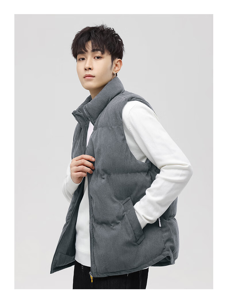 JEANSWEST Men's Spring Autumn Corduroy Loose Vest with Shoulder Bag Warm Jacket Dark Gray 3XL 12