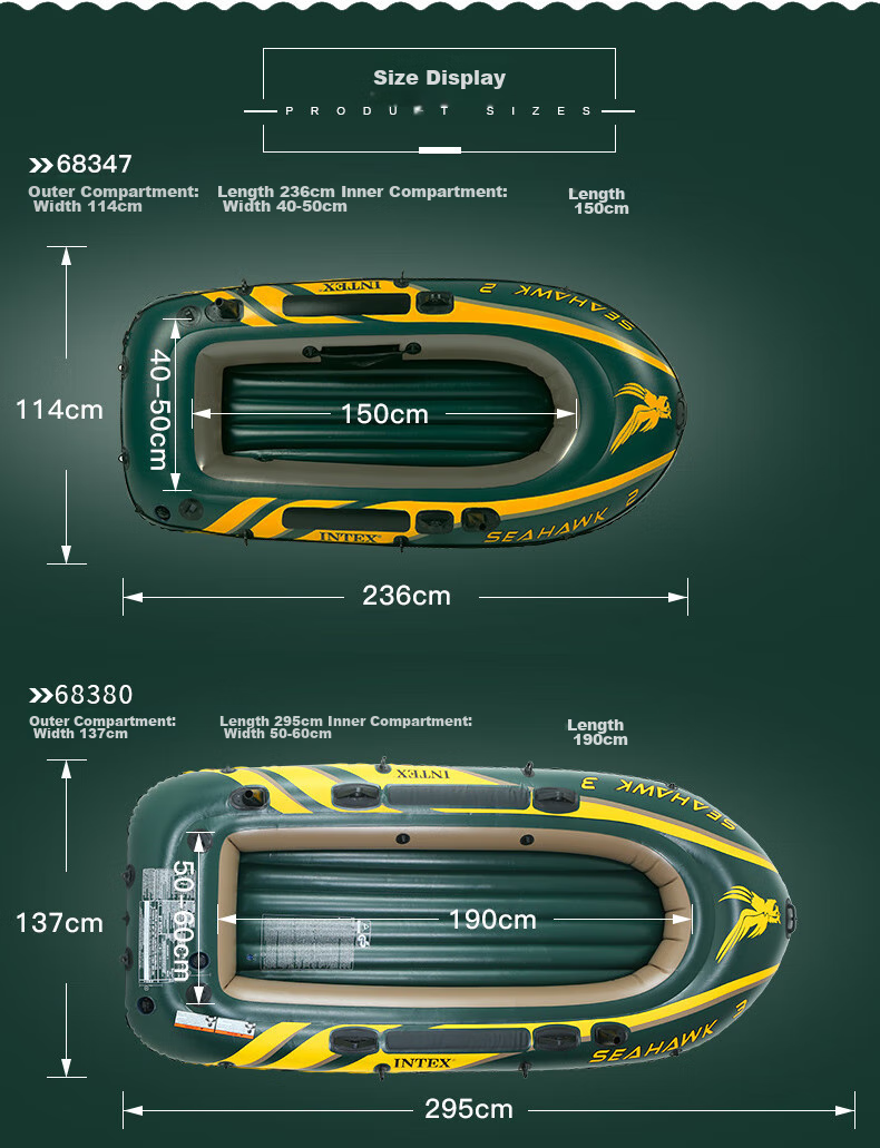 INTEX Challenger Two-Person Inflatable Boat, Thickened Rafting Kayak, Single Or Double Fishing Boat, Wear-Resistant Assault Boat 68306 8