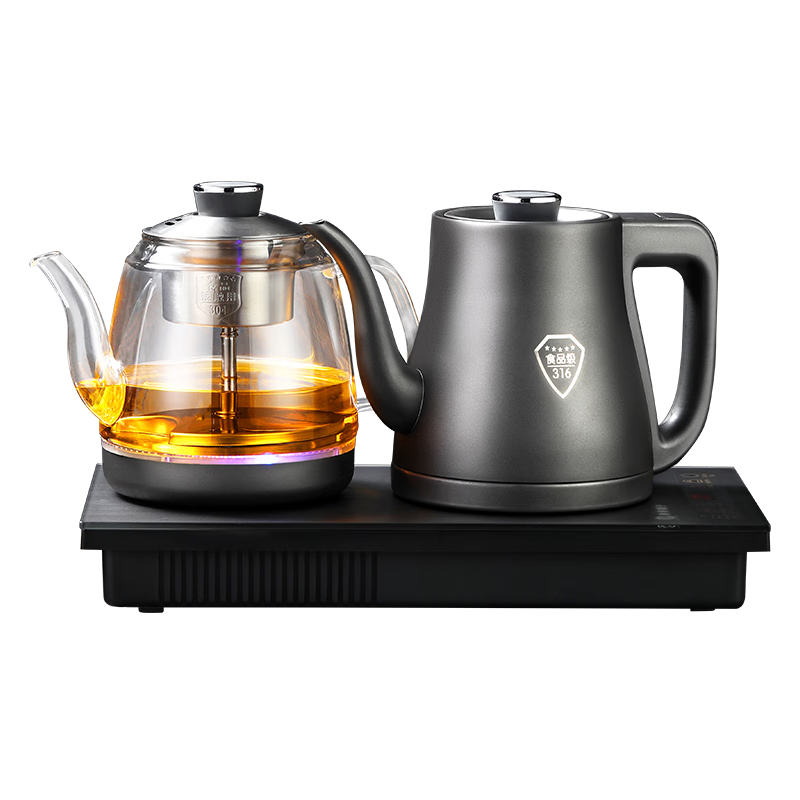 FUNORK Fully Automatic Electric Kettle with Tea Table, 304 Stainless Steel Integrated Tea Stand And Coffee Table, Built-In Electric Teapot And Tea Set, Electric Tea Stove HL-602 Steaming Tea Model 1L