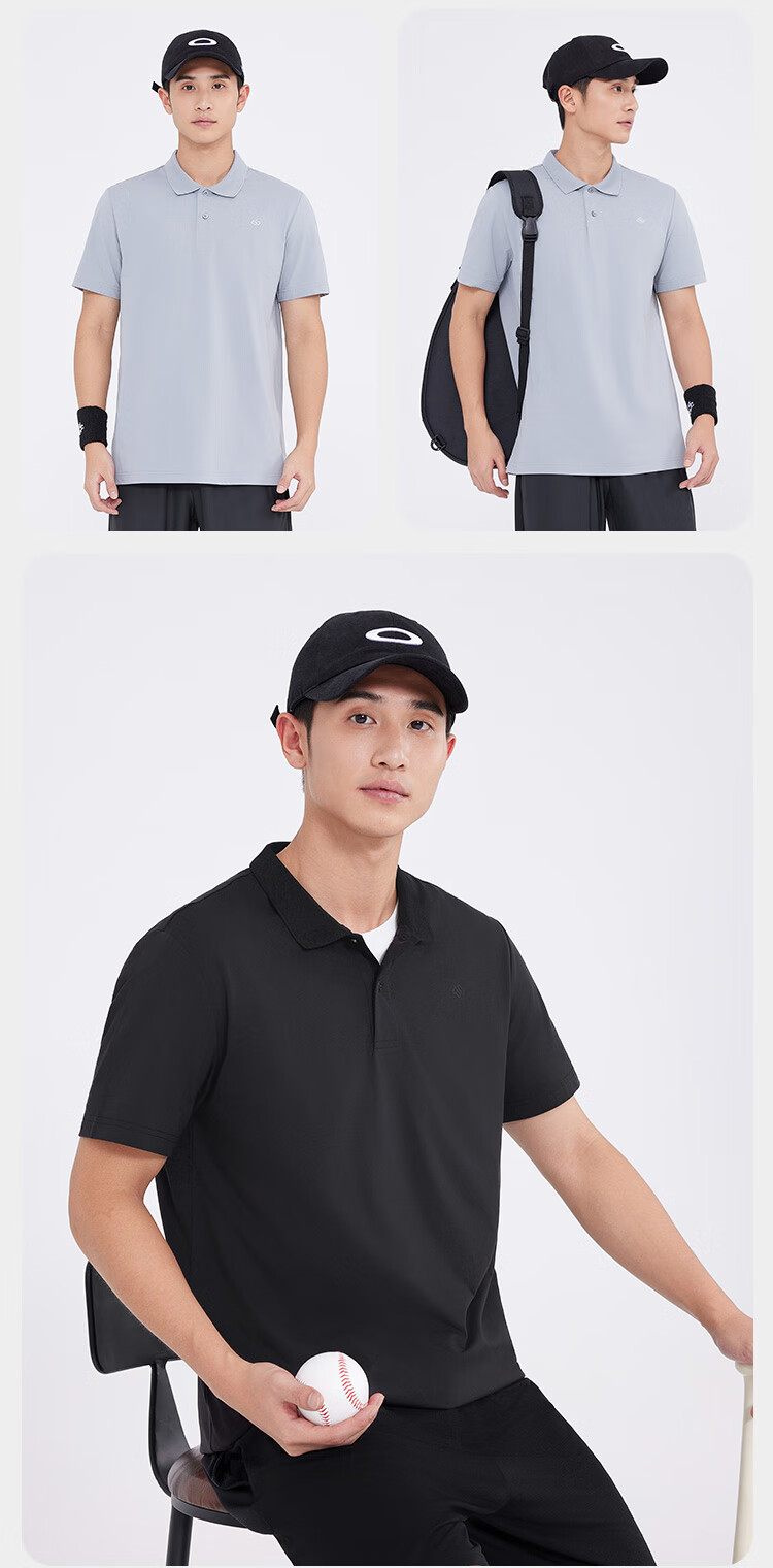 JD Original Sports Polo Shirt [Cloud-Soft Texture], Moisture-Wicking Quick-Dry Summer Short-Sleeve Men's T-Shirt, Running Clothing, Black S 1