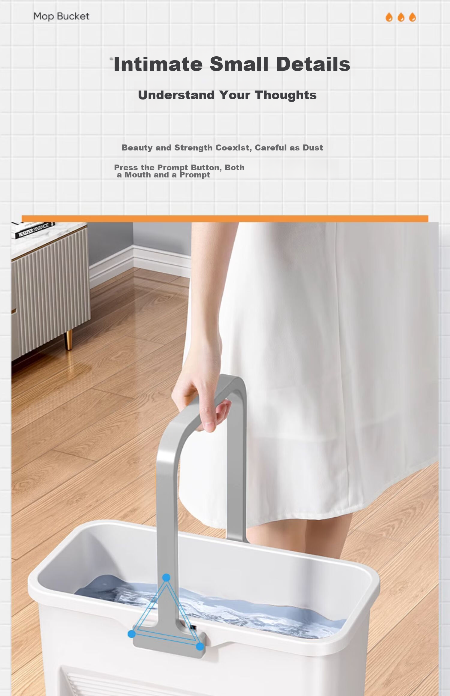 Jiabangshou Sponge Mop Floor Bucket, 33cm Household No-Hand Washing 2025 Model Mop Water Bucket, Rectangular with Enlarged Opening 8