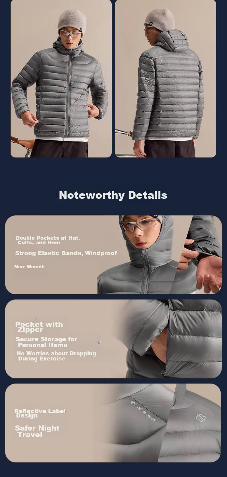 JD Original down Jacket for Men, Lightweight Stand Collar White Duck Down Men's New Clothing Gift Coat, Black, Size S 16