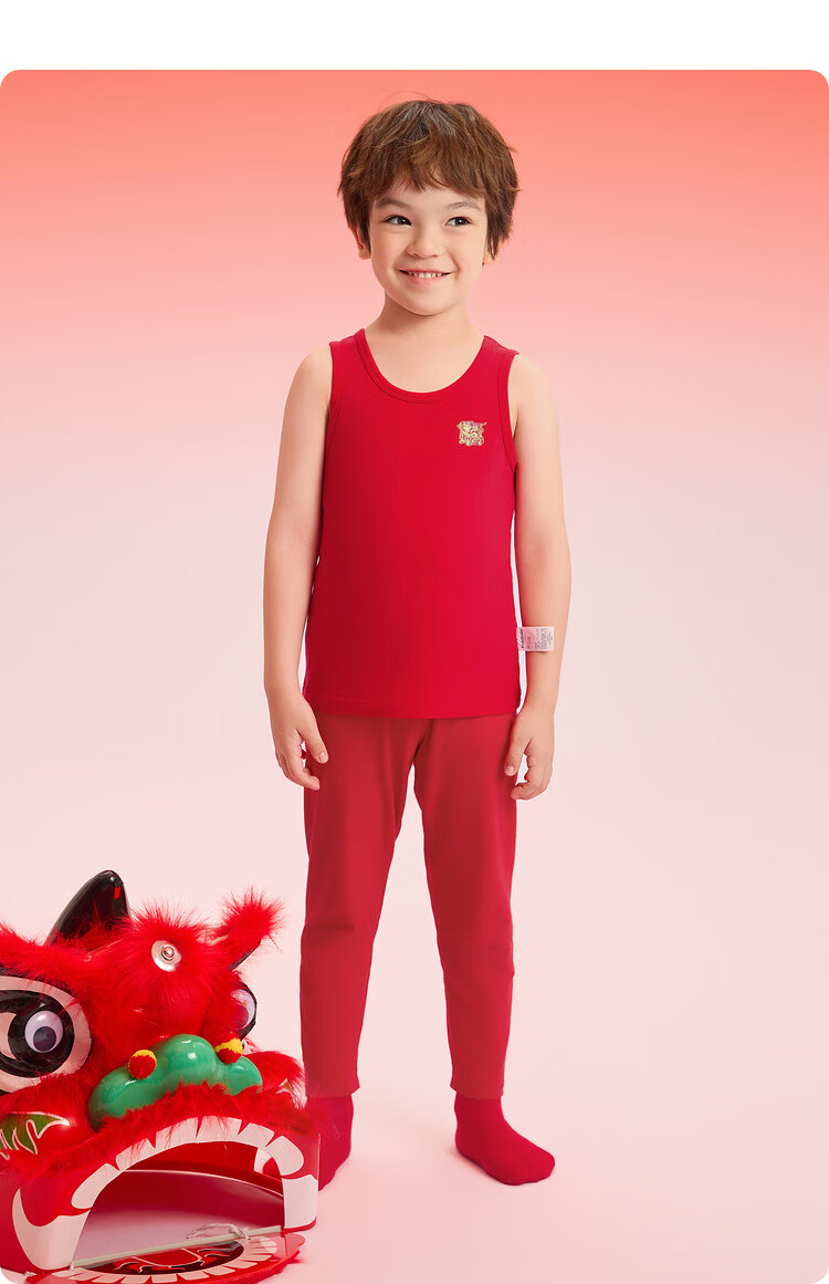 BALABALA Children's Tank Top, Snake Year Zodiac, Boys' Red New Year Season, Skin-Friendly Cotton, Two-Piece Set, 209125169102 17