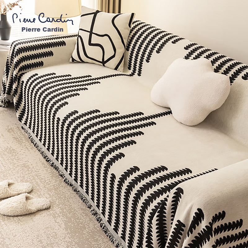 Pierre Cardin Sofa Cover, Full Coverage Sofa Throw, Anti-Scratch And Non-Slip, All-Season Use, Cotton And Linen Sofa Pad Cover, 180*340cm