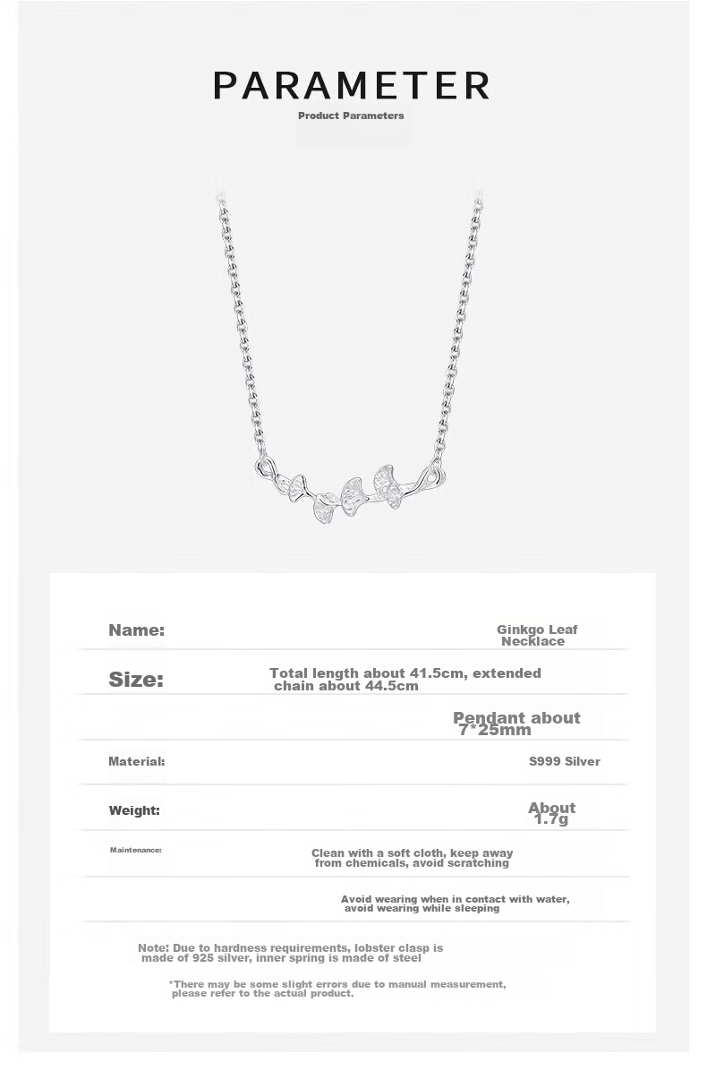 Dijing 999 Sterling Silver Necklace for Women, 2026 New Style, Luxurious High-End Pendant, Ginkgo Leaf Collarbone Chain, Birthday Gift 11