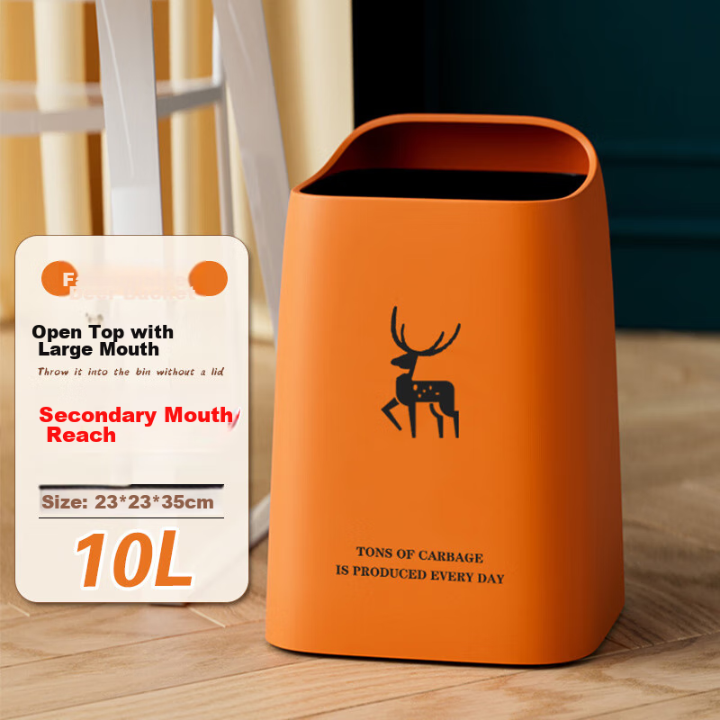 OLPAU Trash Can without Lid, 10L Square Orange Deer Design, for Home Living Room Bedroom Kitchen Bathroom, Large Capacity, Stylish Appearance