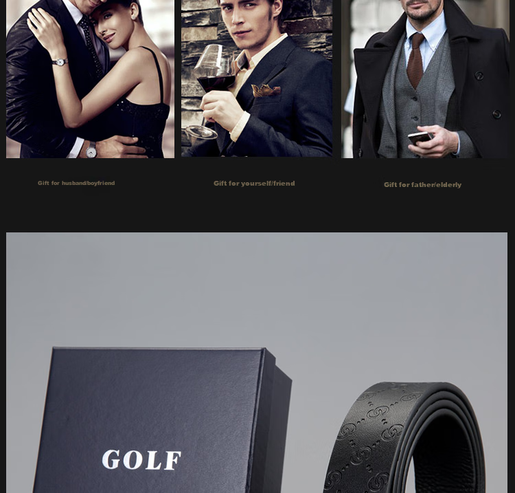 GOLF Men's Belt with Automatic Buckle, Double-Sided Cowhide Waistband, G-Buckle Letter Trouser Belt, Gift Box Packaging, Birthday Present for Boyfriend 5