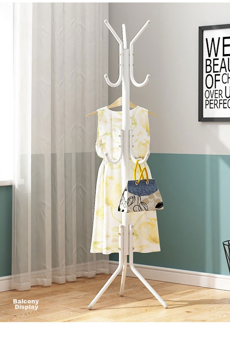 Anerya Iron Coat Rack, Floor-Standing Bedroom Clothes Hanger, Indoor Multi-Hook Garment Stand, Simple White Desig 3