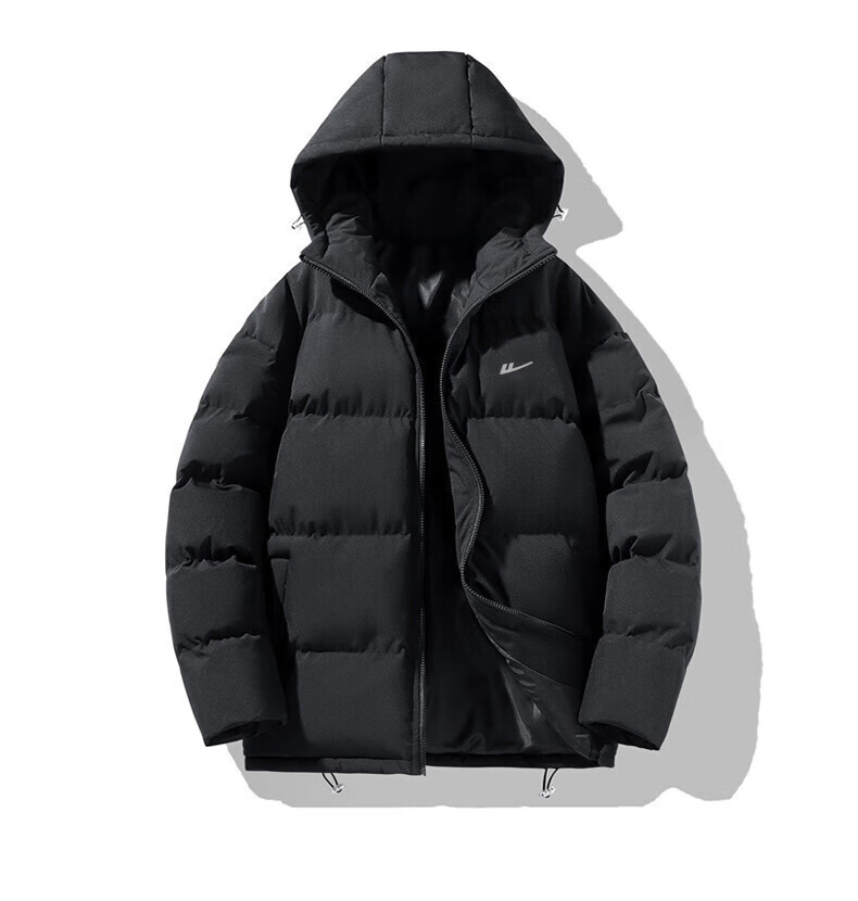 Warrior Cotton Padded Jacket for Men, Versatile Hooded Coat, Winter Warmth, Thickened Cotton Clothing, Casual Puffer Jacket, Black, Size M 18