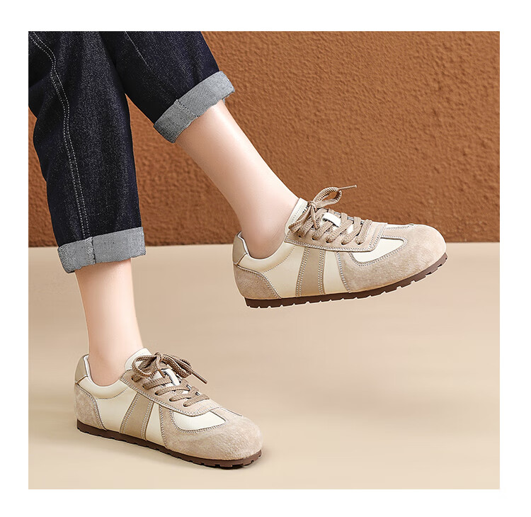 ZHR Casual Shoes for Women, Retro Patchwork Dexun Shoes, Genuine Leather Versatile Sports Shoes for Women, A120 Beige, Size 35 21