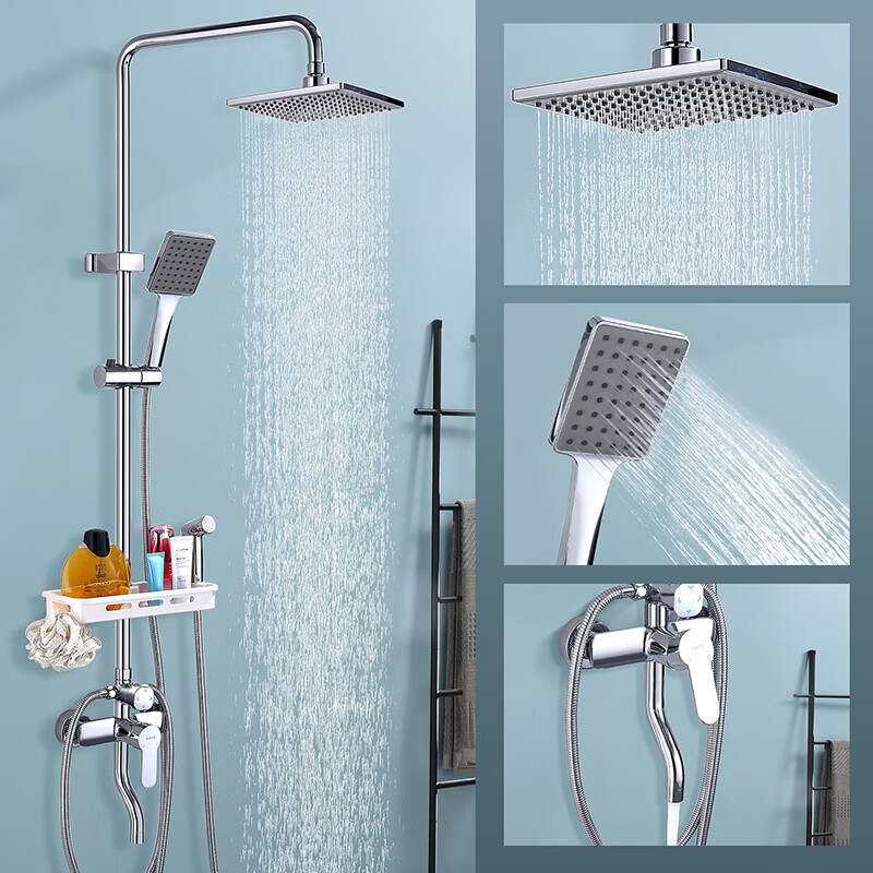Larsd Shower Head Set, Square Spray Gun Shower Head, Silver Shower Faucet, High-Pressure Shower Head Complete Set F816