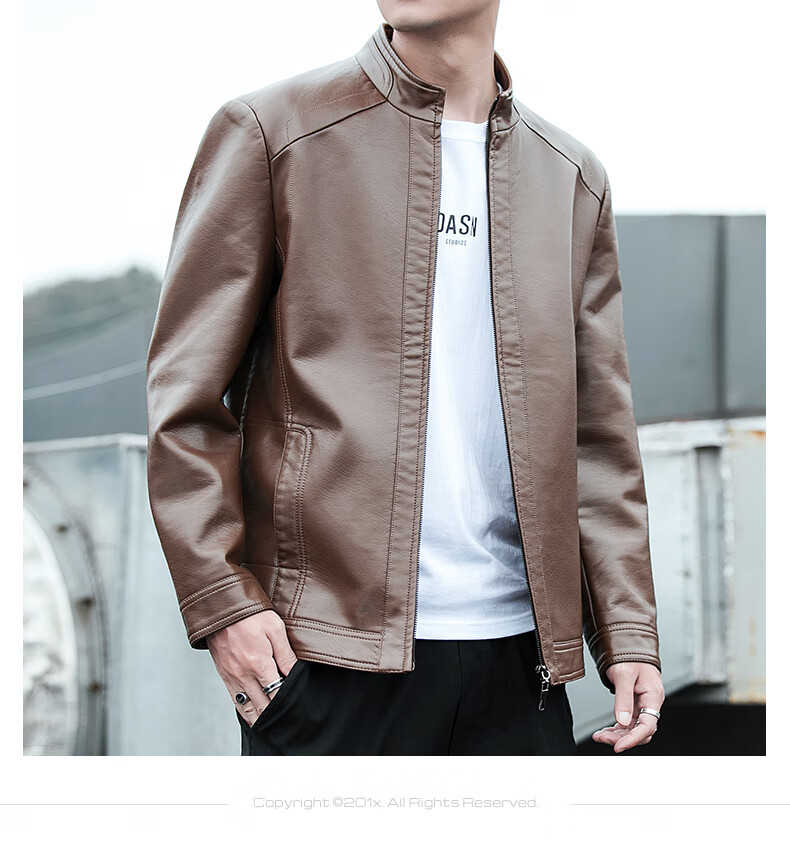 KAISER Leather Jacket for Men, Stand-Up Collar PU Leather Coat, Autumn And Winter Middle-Aged Motorcycle Single Leather Jacket KS81375 8